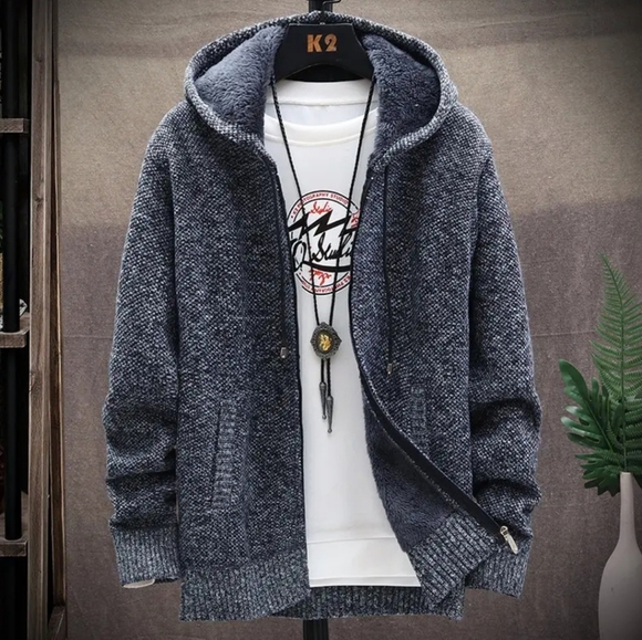 Men's Korean Style Knit Cardigan Long Sleeve Hoodie - Picture 7 of 8